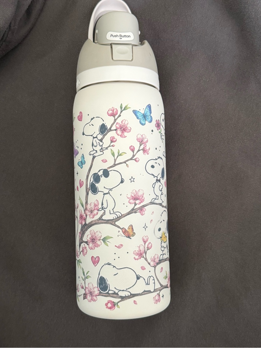White Snoopy Floral Stainless Water Bottle - Decorative Home Accent